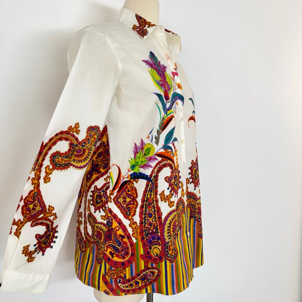 Etro Button-Down Shirt Long Sleeve Top Blouse White Floral Paisley 46 (US10) - Picture 4 of 12